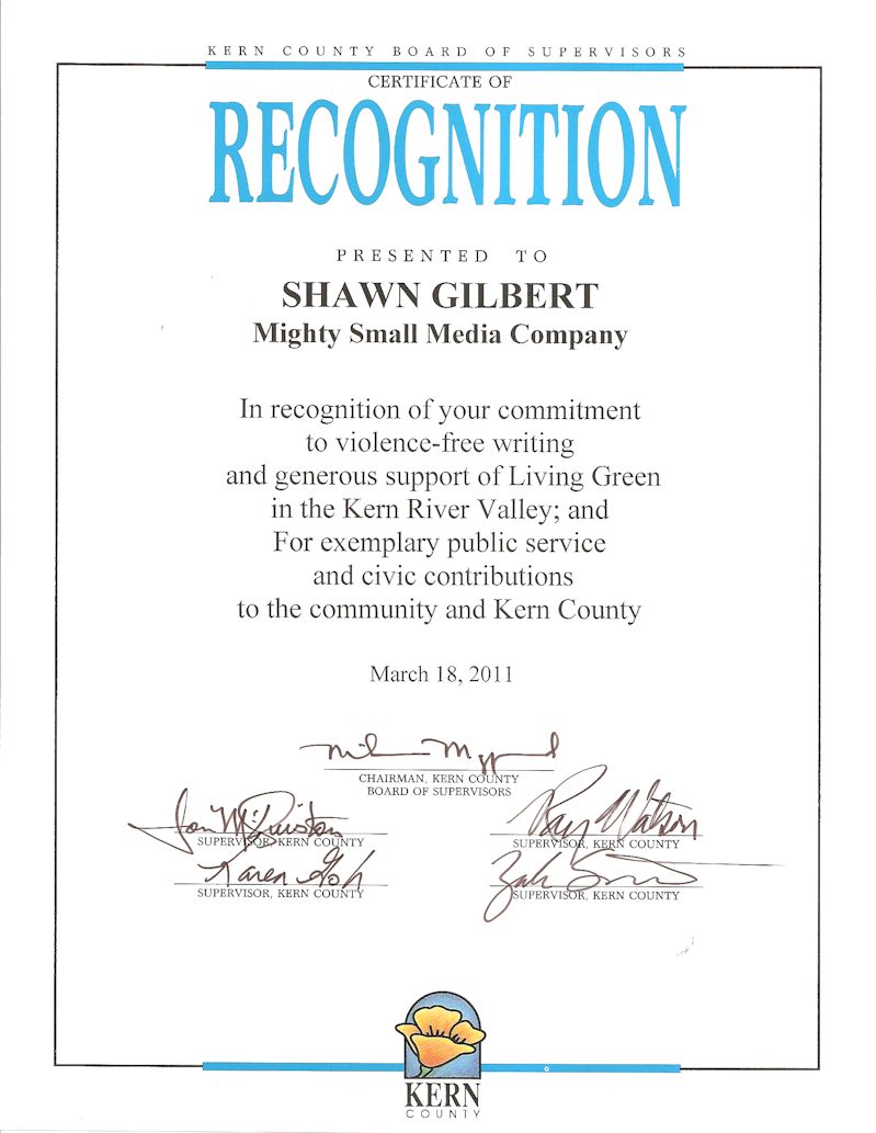 Certificate issued by the Kern County Board of Supervisors.